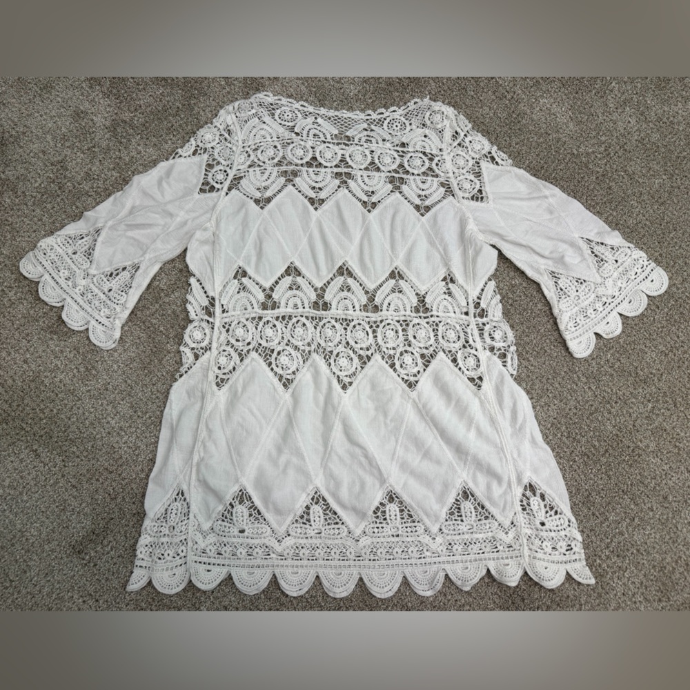 White Crochet Lace Boho Top Size M - Picture 2 of 5